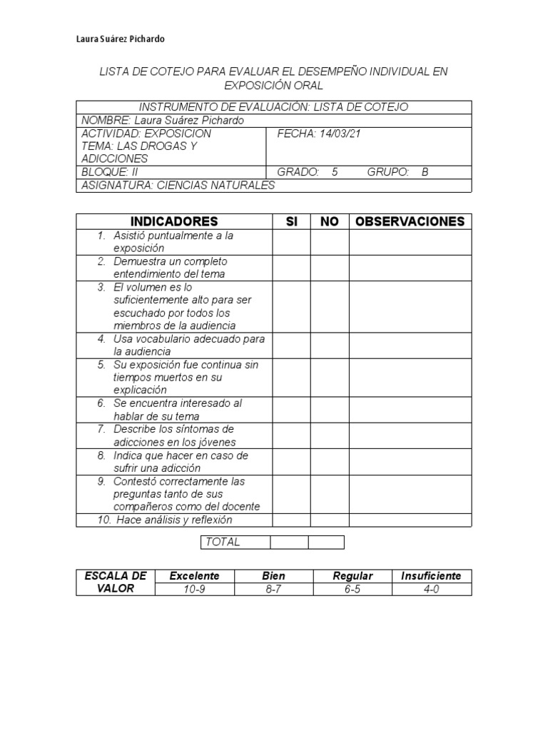 Lista de Cotejo y Escala de Rango | PDF