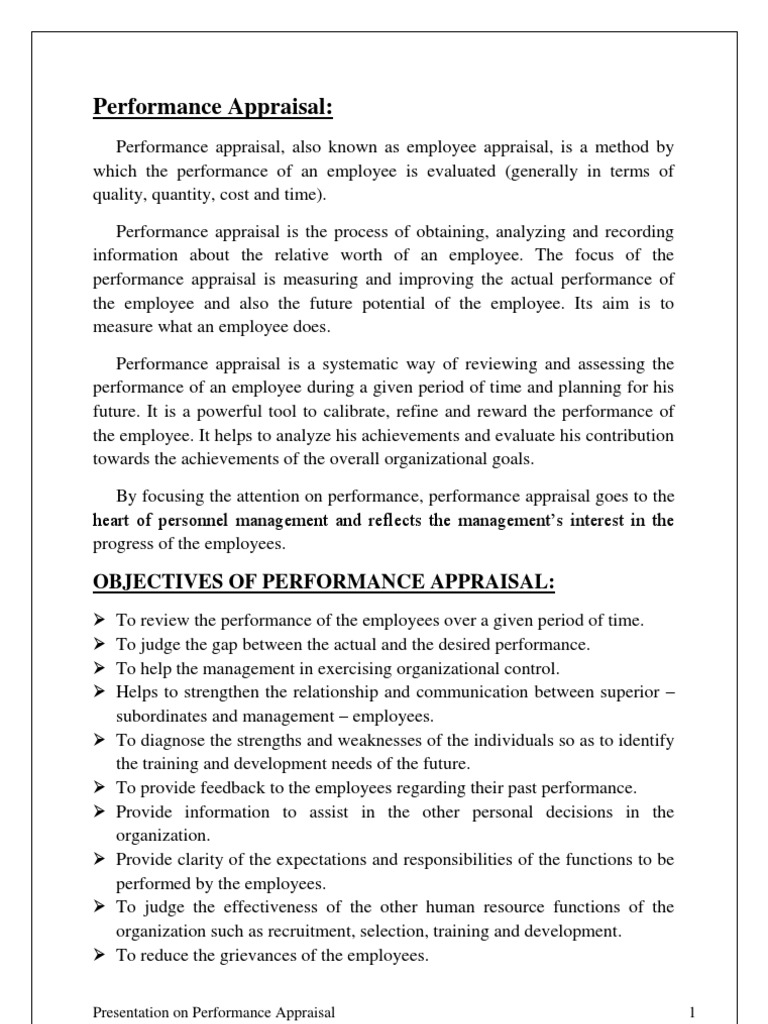 Objectives of Performance Appraisal | PDF | Performance Appraisal | Goal