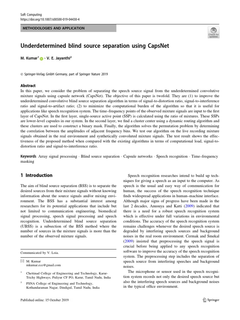 Underdetermined Blind Source Separation Using Capsnet | PDF | Speech ...