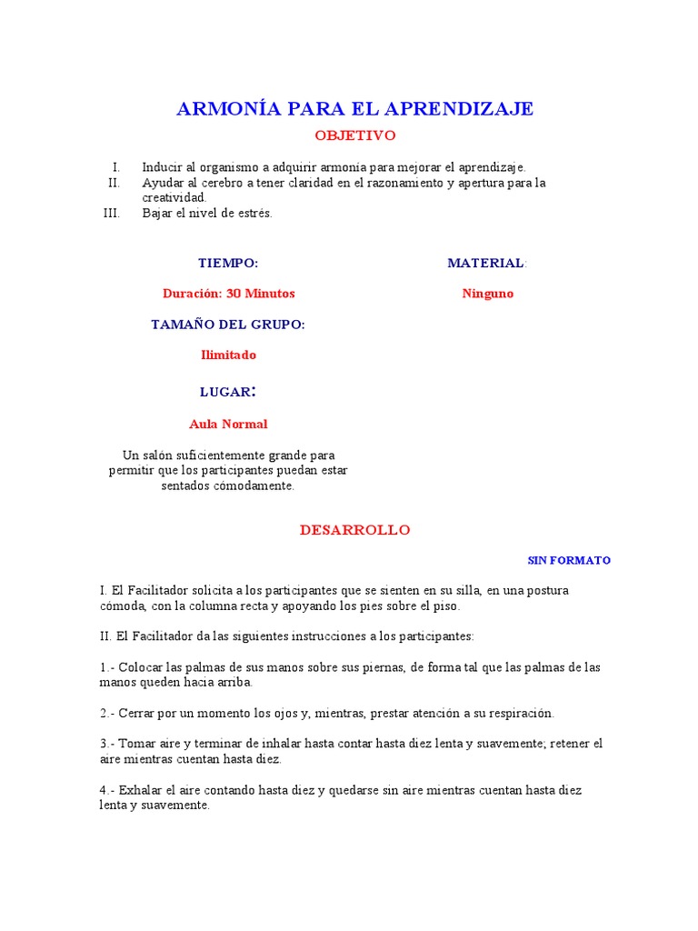 Técnicas de Armonía para Aprendizaje | PDF | Desarrollo personal | Toma ...