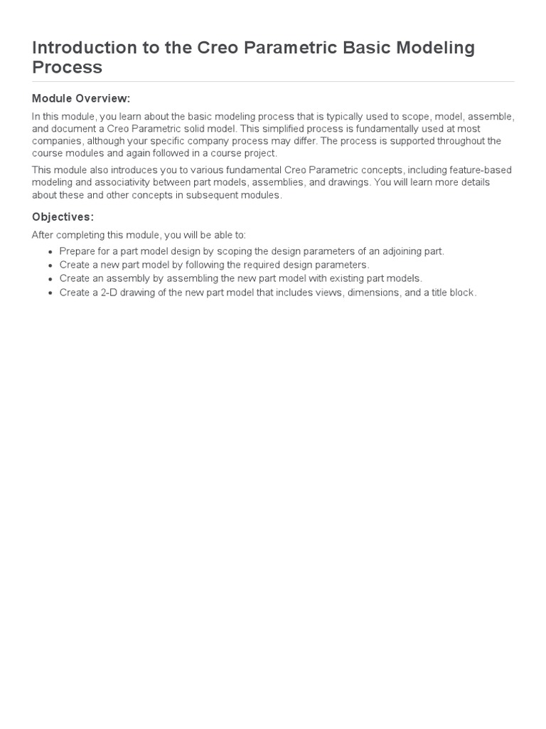 01 Introduction To The Creo Parametric Basic Modeling Process | PDF ...