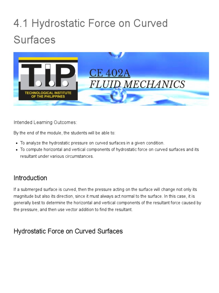 Hydrostatic Forces on Curved Surfaces | PDF | Pressure | Euclidean Vector