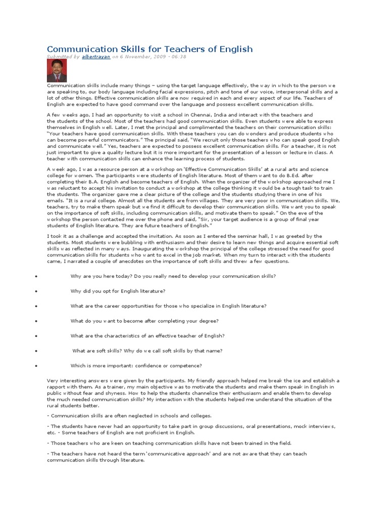 Essential Communication Skills for English Teachers | PDF | Teachers ...