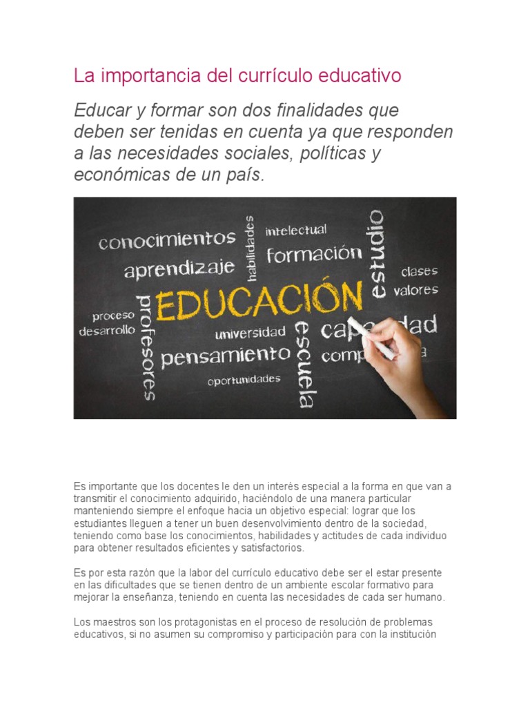 La Importancia Del Currículo Educativo | PDF | Plan de estudios | La ...