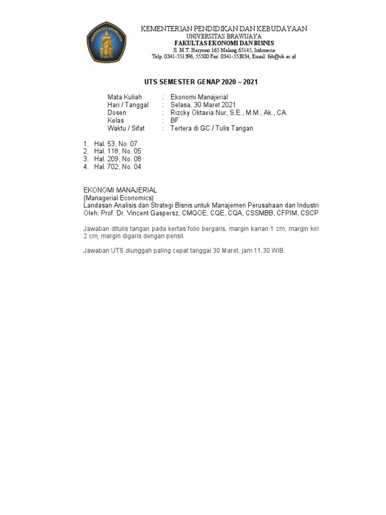 Soal Uts Ekonomi Manajerial
