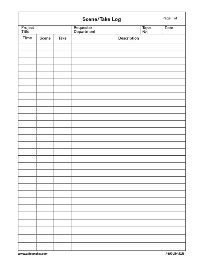 Scene/Take Log Template for Filmmaking | PDF | Business | Technology ...