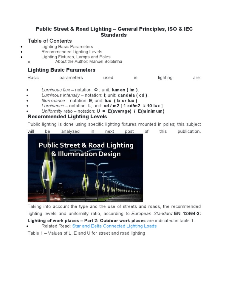 Public Street Lighting Standards Overview | PDF | Lighting | Light