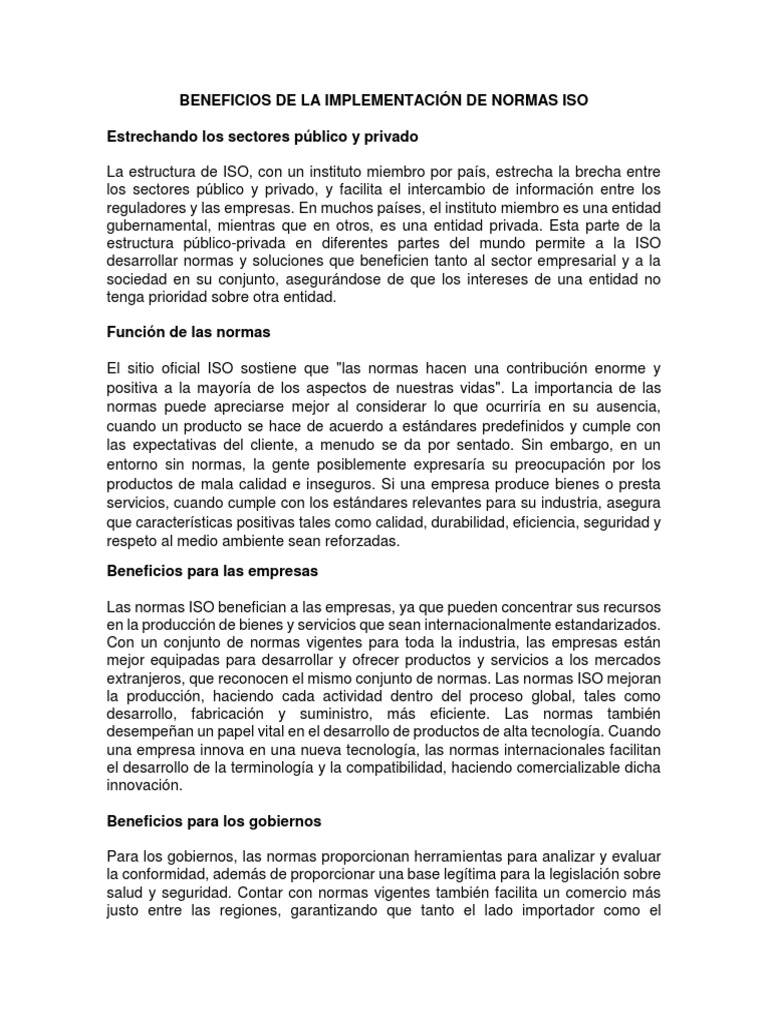 Beneficios de las Normas ISO | PDF | Organización internacional para la ...