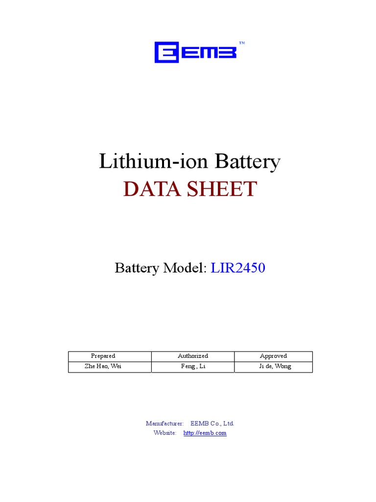 Lithium-Ion Battery: Data Sheet | PDF | Physical Quantities | Battery ...