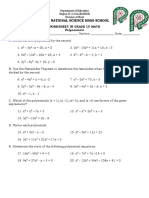 Rizal National Science High School: Worksheet in Grade 10 Math