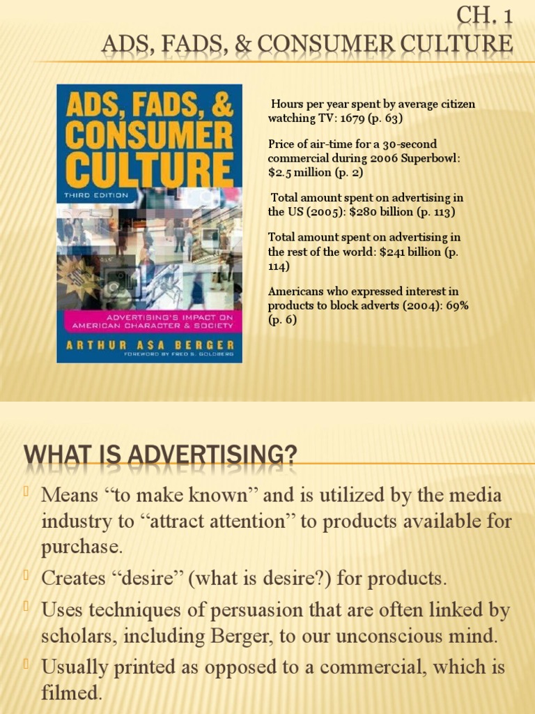 Arthur Asa Bergers Ads, Fads, and Consumer Culture Book | PDF ...