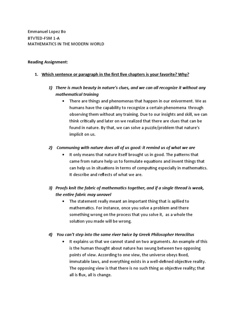Reading Assignment MATHEMATICS | PDF | Pattern | Teaching Mathematics