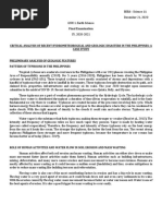 Critical Analysis of Recent Hydrometeorogical and Geologic Disasters in The Philippines: A Case Study