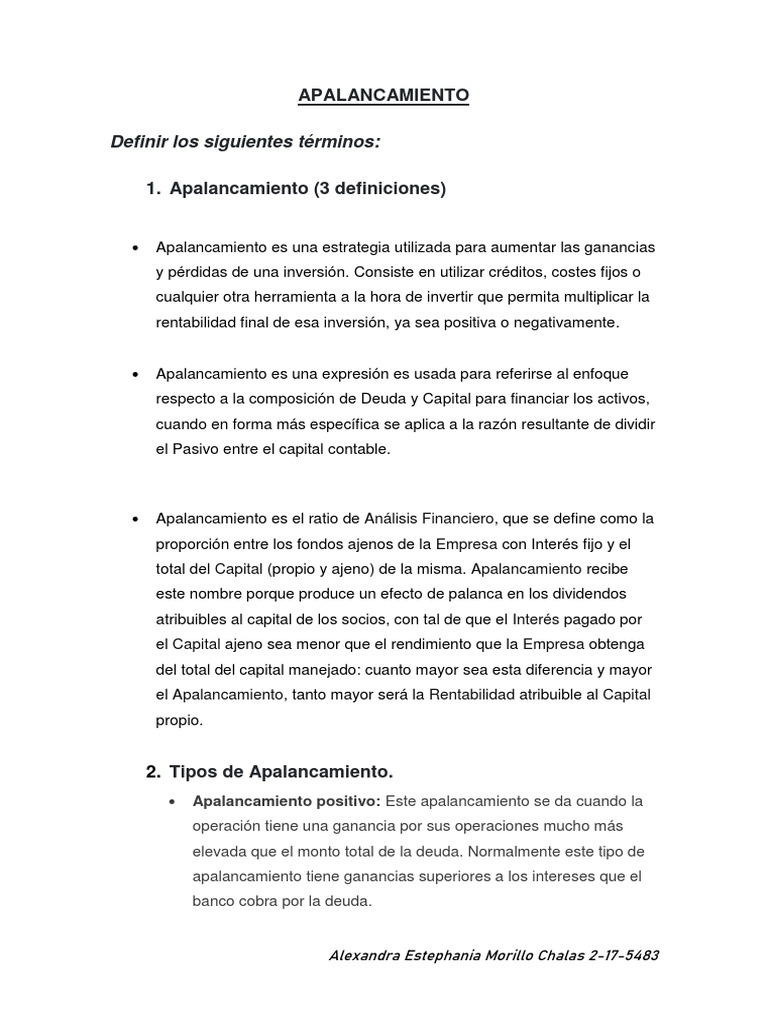 Definiciones y Tipos de Apalancamiento | PDF | Apalancamiento (Finanzas ...