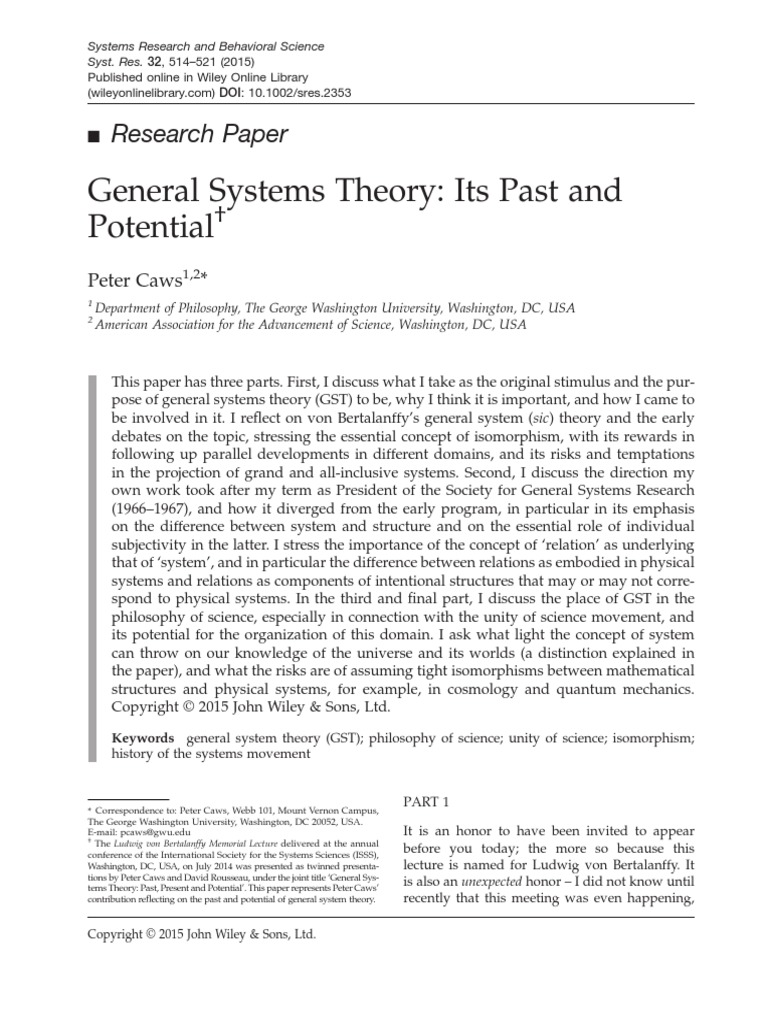 General Systems Theory Pdf Systems Theory System