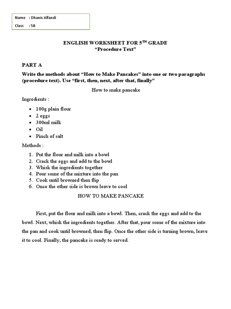 TT - PROCEDURE TEXT - 5th Grade | PDF