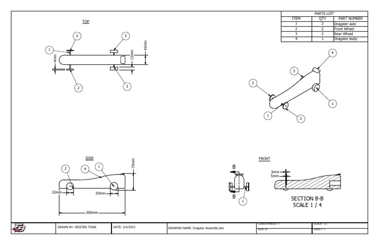 Dragster Assembly Diagram and Parts List | PDF | Vehicles | Land Vehicles