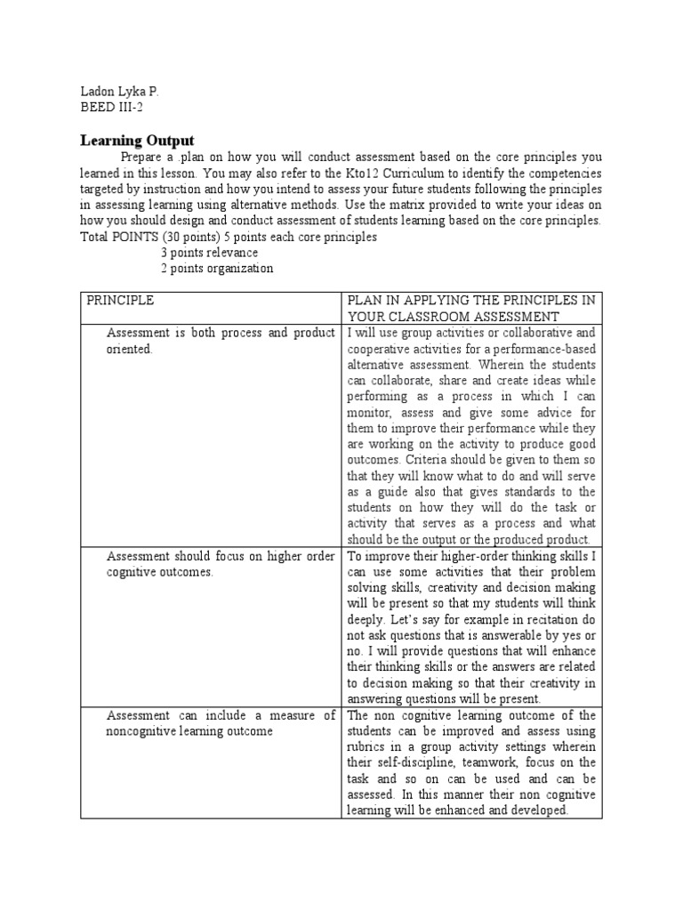 Classroom Assessment Plan Guide | PDF | Educational Assessment | Pedagogy
