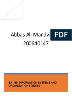 Abbas Ali Mandviwala 200640147: Ba1530: Information Systems and Organization Studies