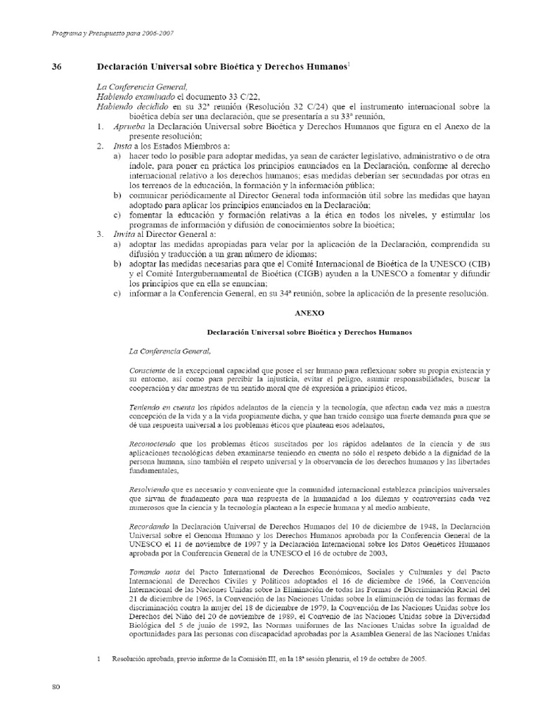 Declaración Universal Sobre Bioética y Derechos Humanos PDF