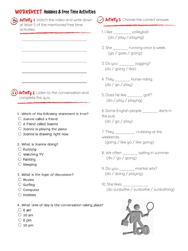 Worksheet - Hobbies & Free Time Activities | PDF