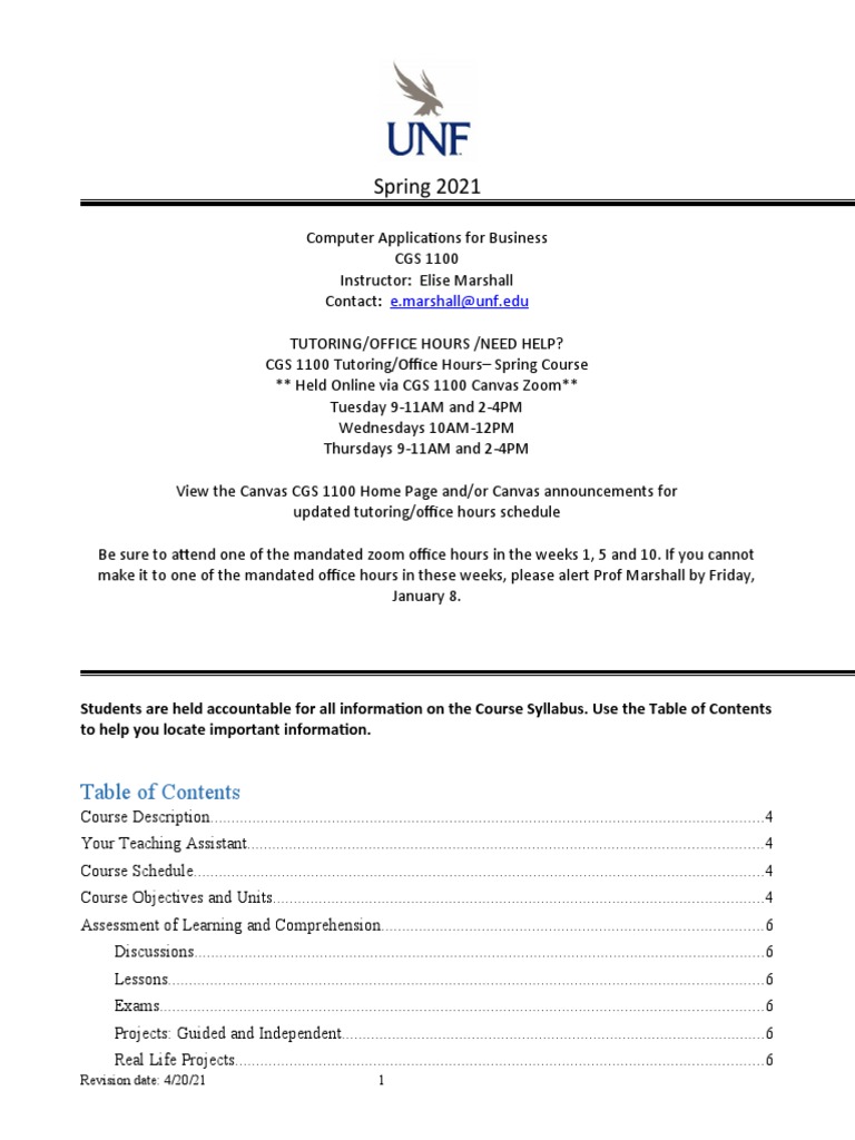 CGS 1100 Syllabus | PDF | Microsoft Office | Academic Dishonesty