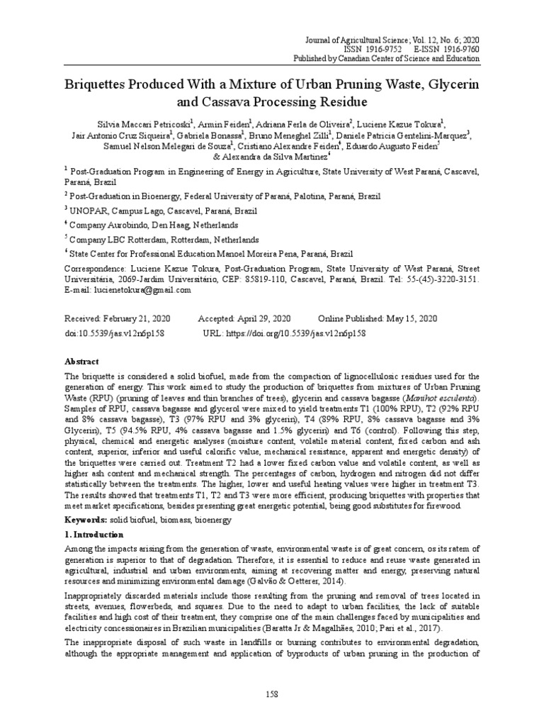 Briquettes Produced With A Mixture of Urban Prunin | PDF | Biodiesel ...