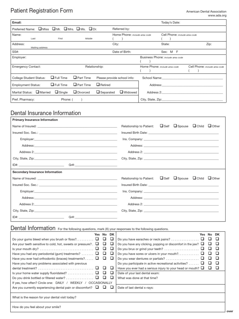 dental patient registration form template | pdf | rtt | diseases