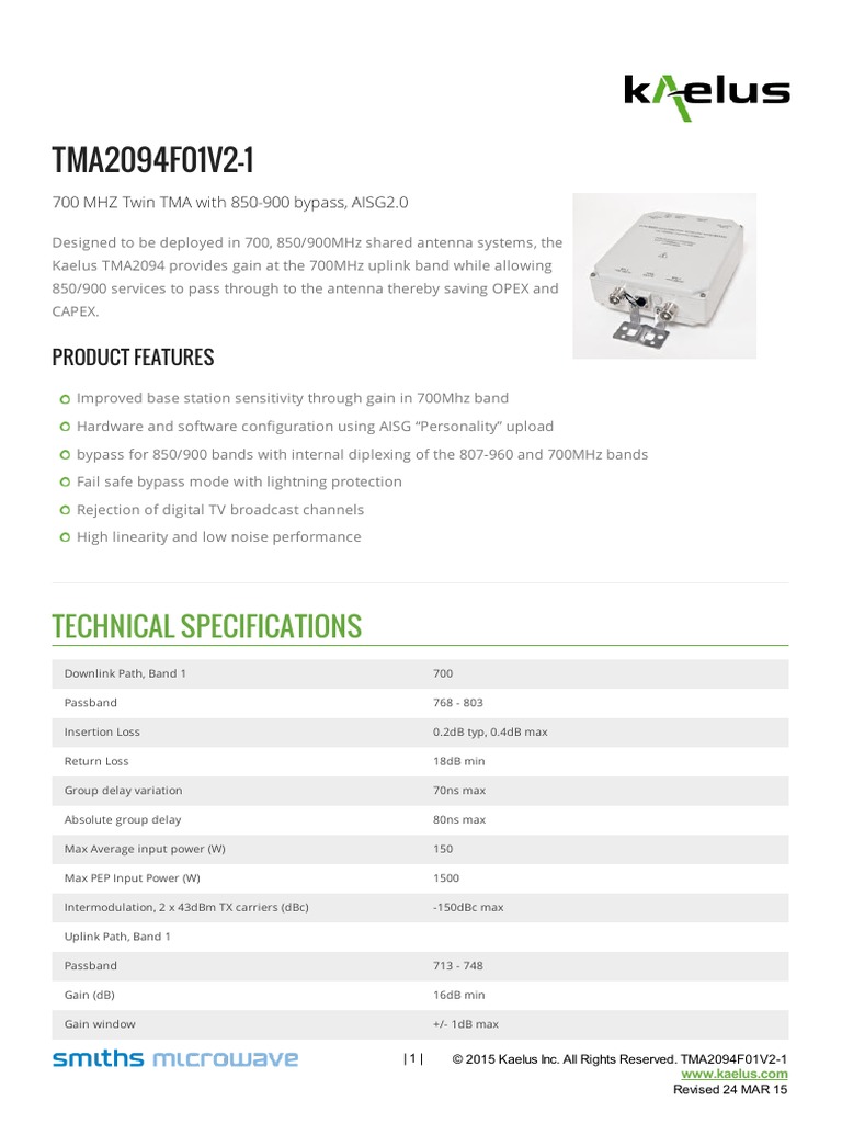 TMA2094F01V2-1 700 MHZ Twin TMA With 850-900 Bypass AISG20 | PDF ...