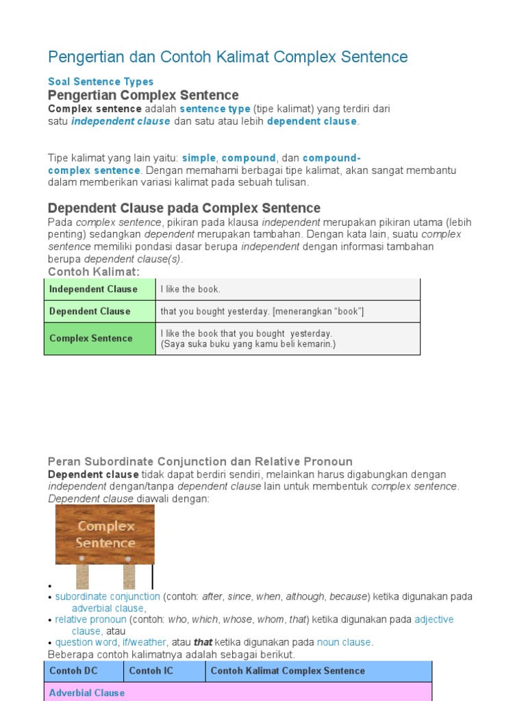 Kalimat Complex Sentence | PDF | Seni & Disiplin Bahasa | Pengembangan Diri