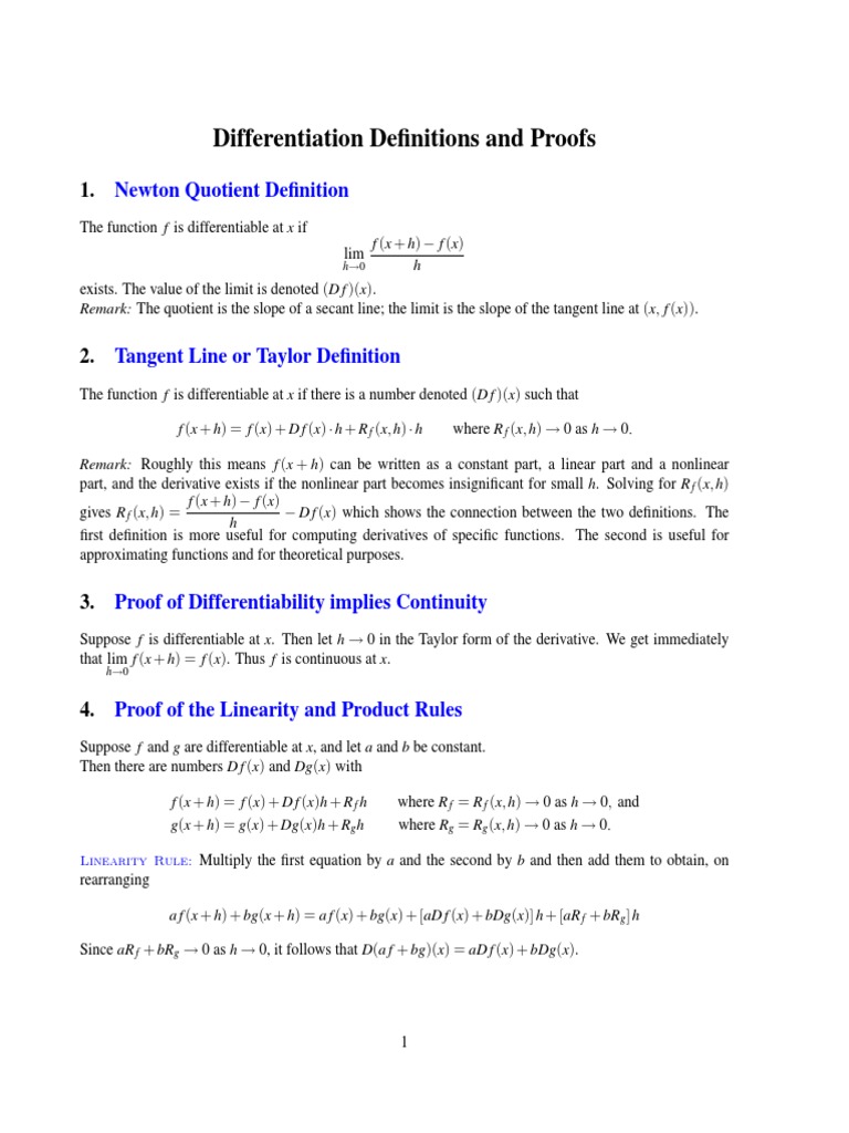 Differentiation Definitions and Proofs Newton Quotient Definition