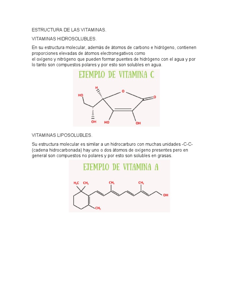 Estructura de Las Vitaminas PDF Vitamina Compuestos químicos