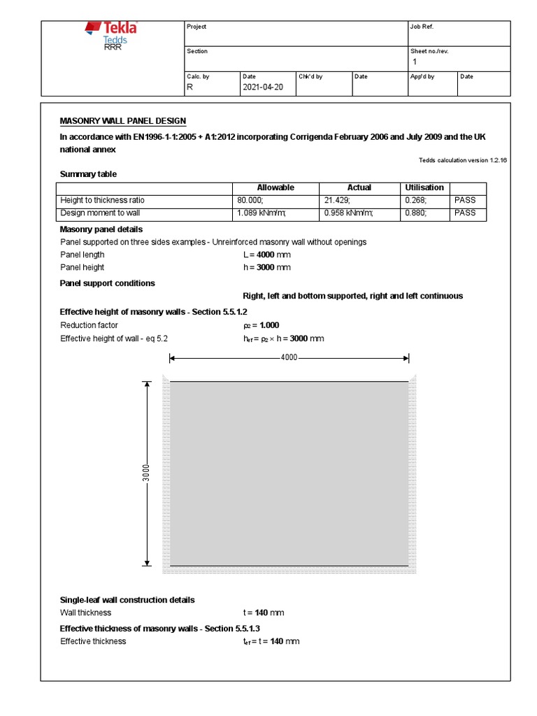 Masonry Wall Panel Design Calculation | PDF | Masonry | Bending