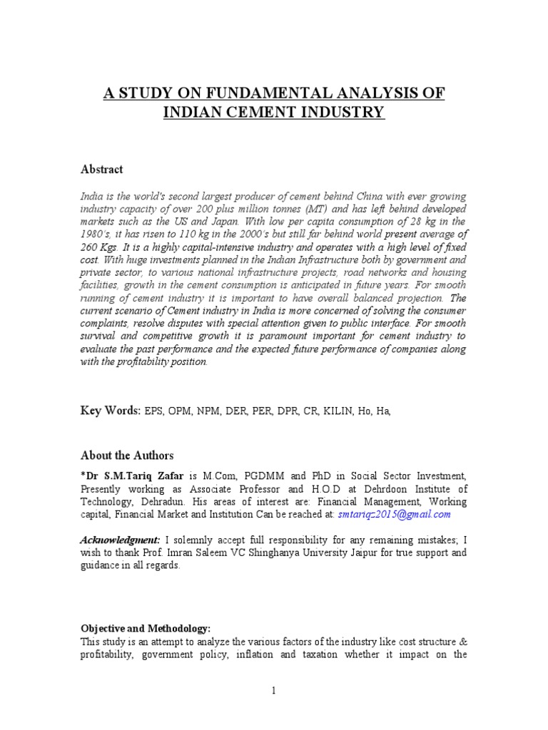 A Study On Fundamental Analysis of Indian Cement Industry | PDF ...