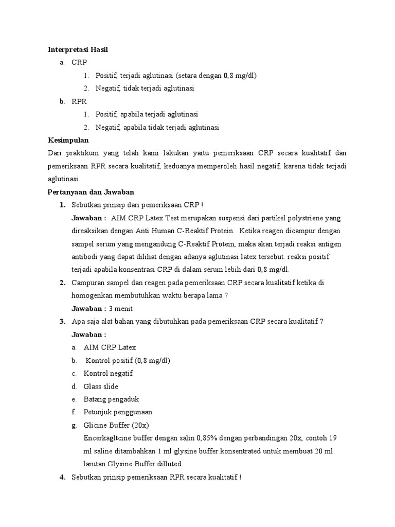Hasil dan Prinsip Pemeriksaan CRP dan RPR | PDF | Sains & Matematika