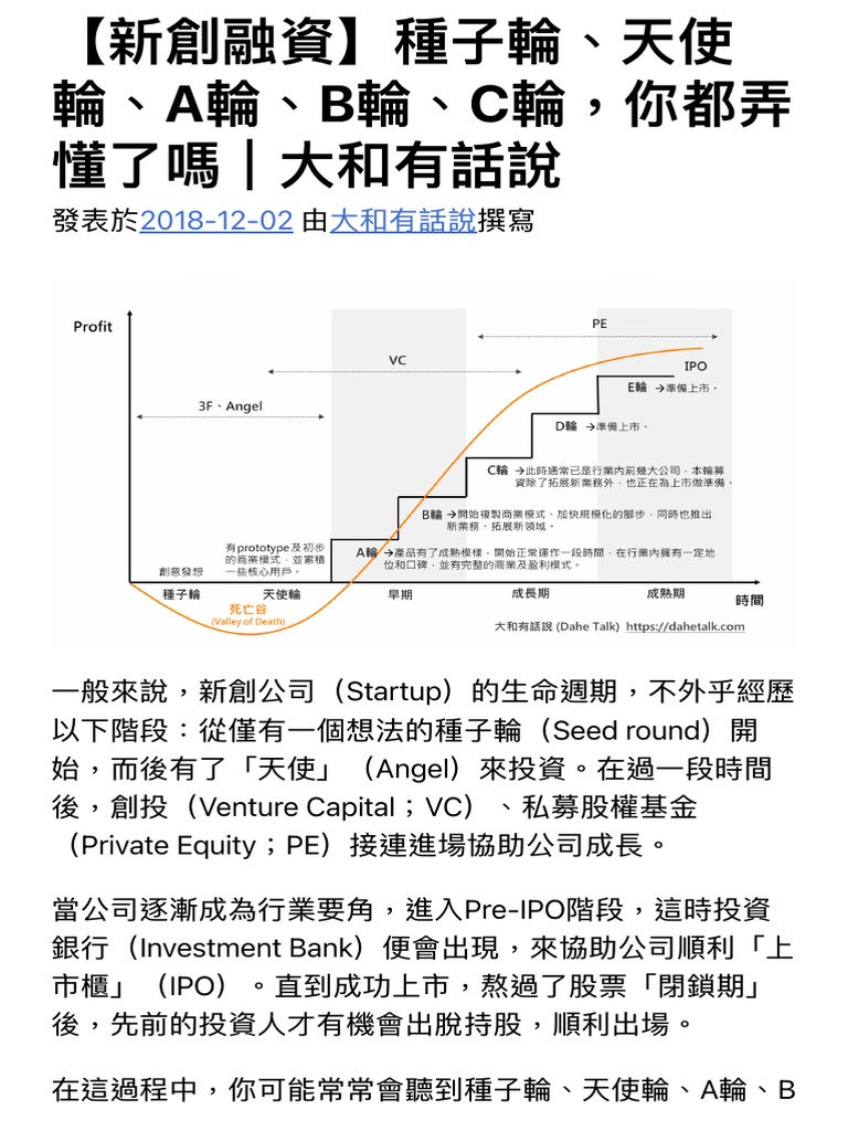 新創融資】種子輪、天使輪、A輪、B輪、C輪，你都弄懂了嗎｜大和有話說- 大和有話說| PDF