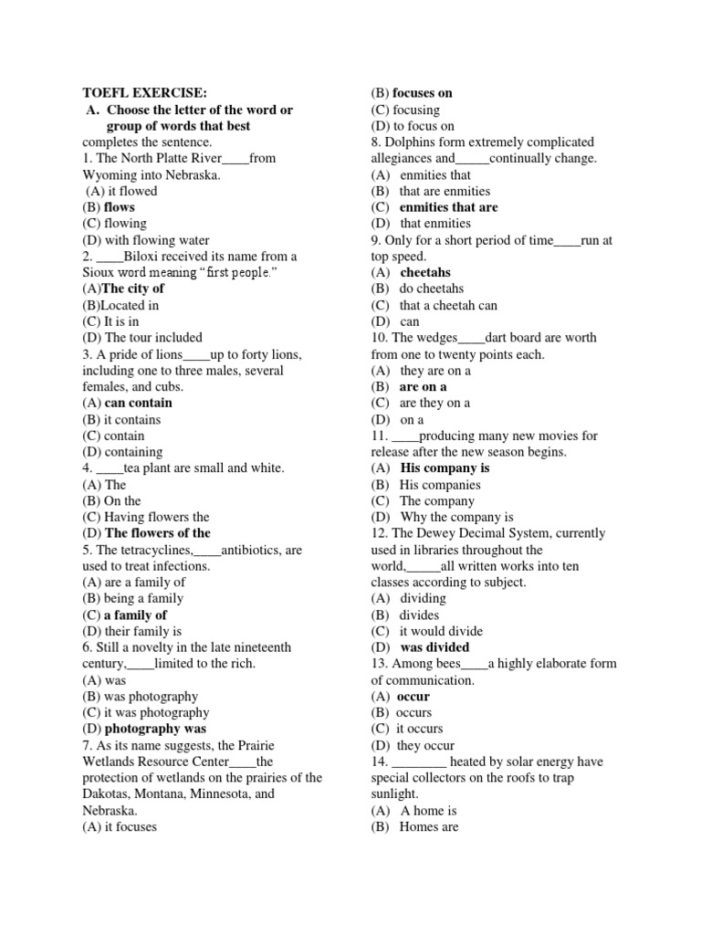 TOEFL EXERCISE With Key | PDF | Nature