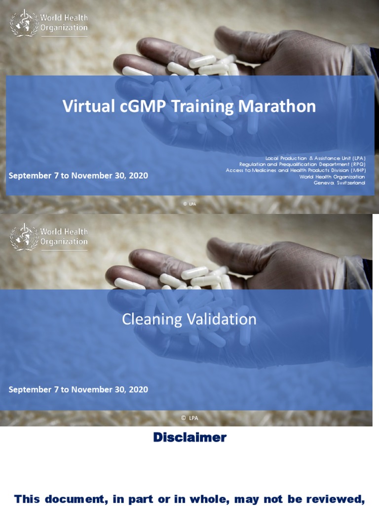 Cleaning Validation WHO LPA Virtual GMP Training Marathon SepNov