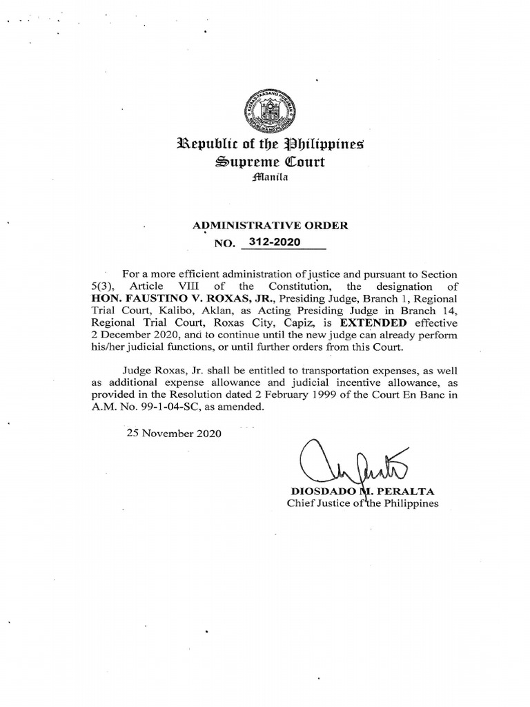 Administrative Order No. 312-2020 | PDF