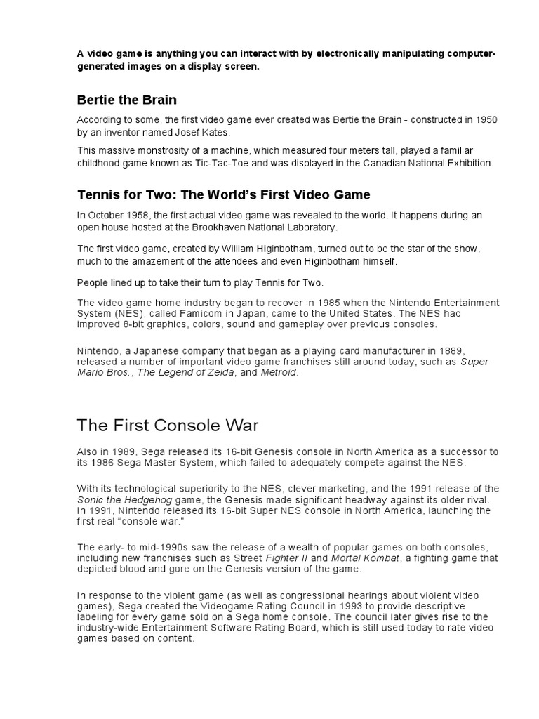 The First Console War | PDF | Video Games | Video Game Consoles