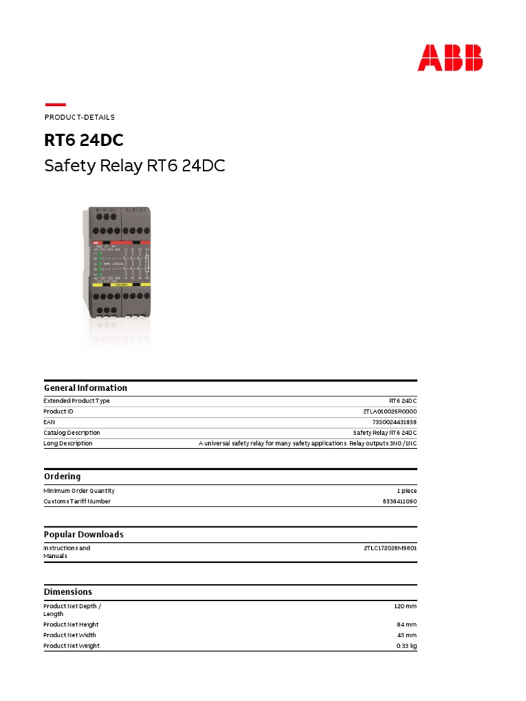 2TLA010026R0000 Safety Relay rt6 24dc | Download Free PDF | Relay | Switch