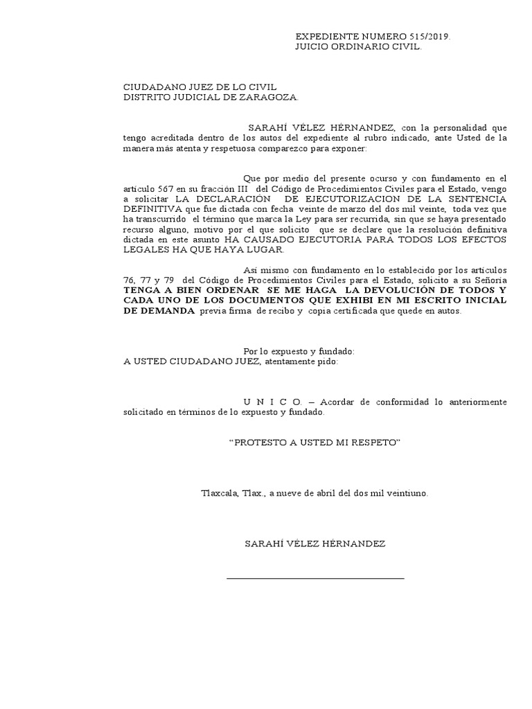 Ejecutorizacion de Sentencia Civil | PDF