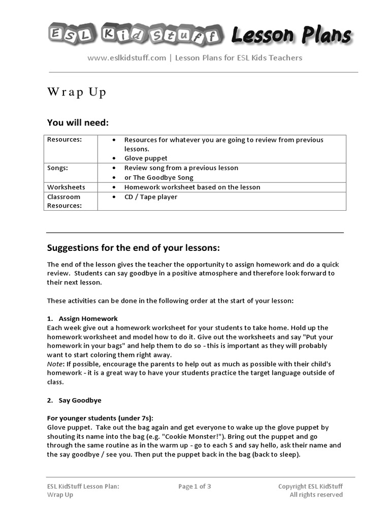 Wrap Up Lesson Plan PDF Homework Lesson Plan