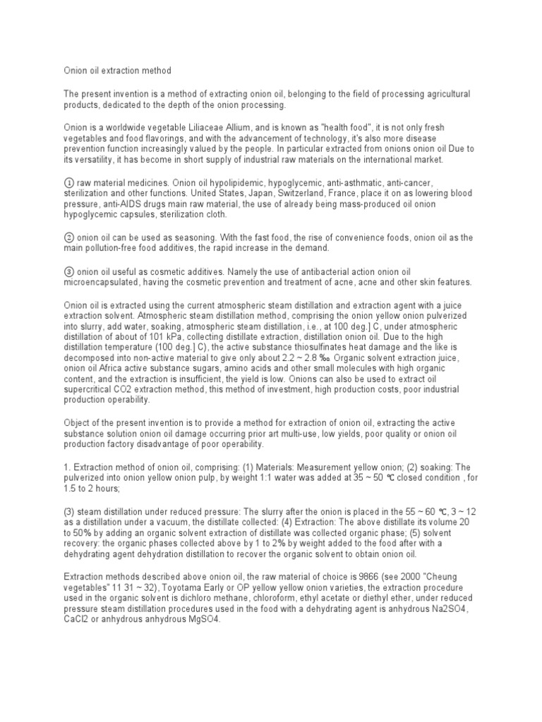 Onion Oil Extraction Method PDF Solvent Supercritical Fluid