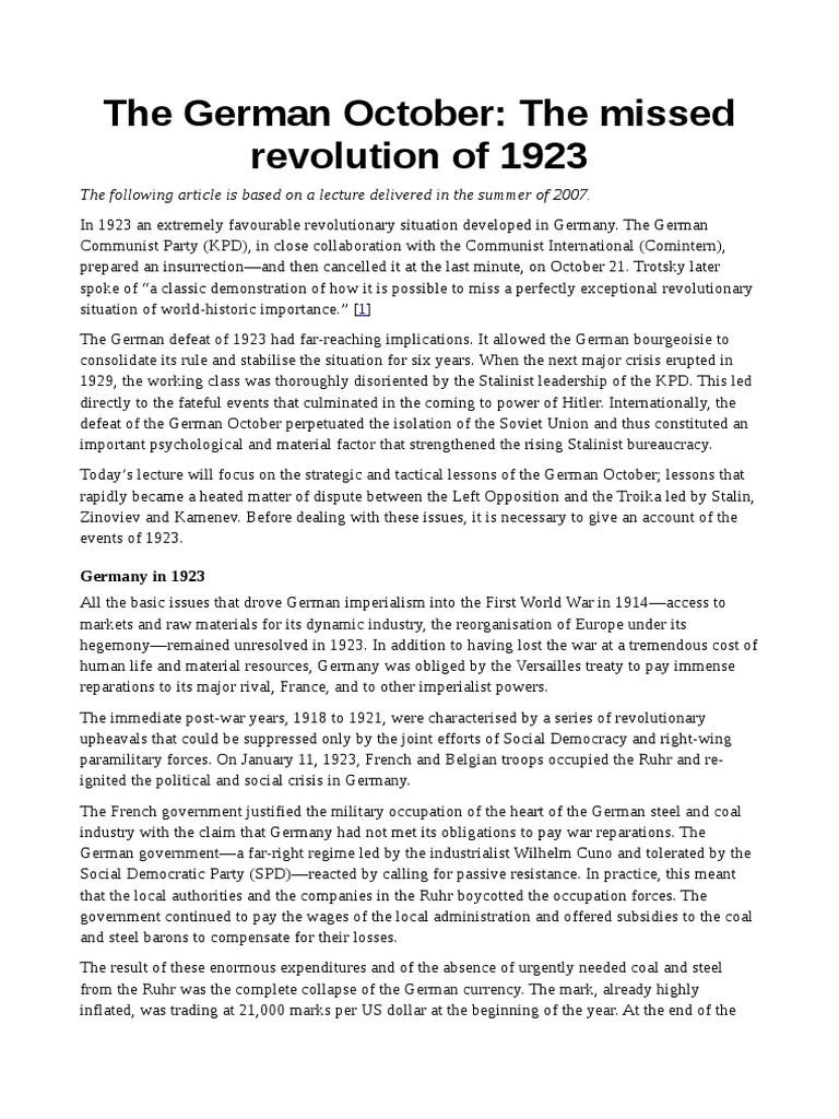 The German October - The Missed Revolution of 1923 | PDF | Communist ...