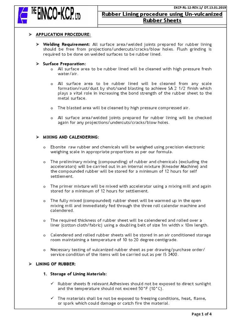 Rubber Lining Procedure 20.01.2021 PDF Sheet Metal Adhesive
