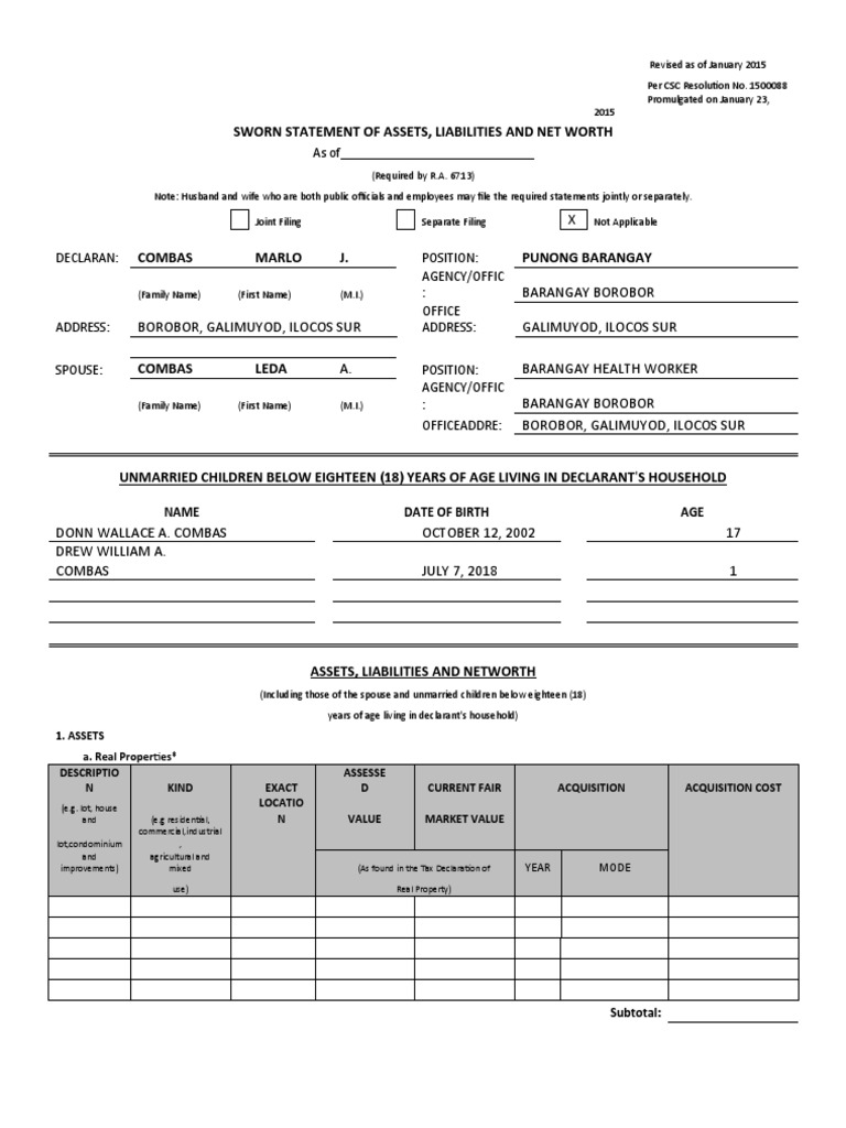 Revised SALN Guidelines January 2015 | PDF | Net Worth | Economies