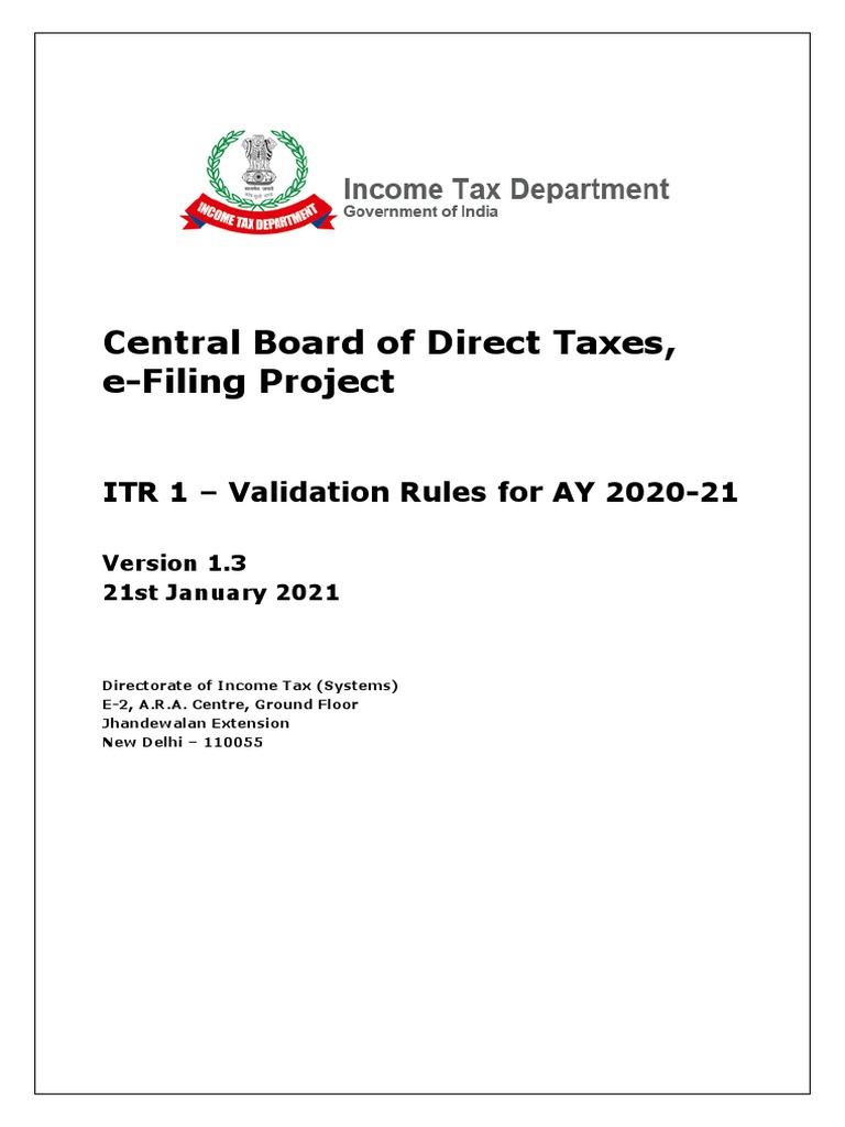 Central Board of Direct Taxes, EFiling Project ITR 1 Validation