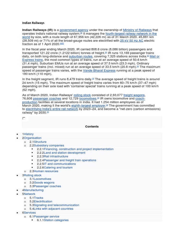 Indian Railways Overview | PDF | Rail Transport | Sustainable Transport