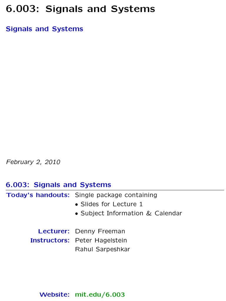 MIT 6.003 Signals and Systems Overview | PDF | Sampling (Signal ...